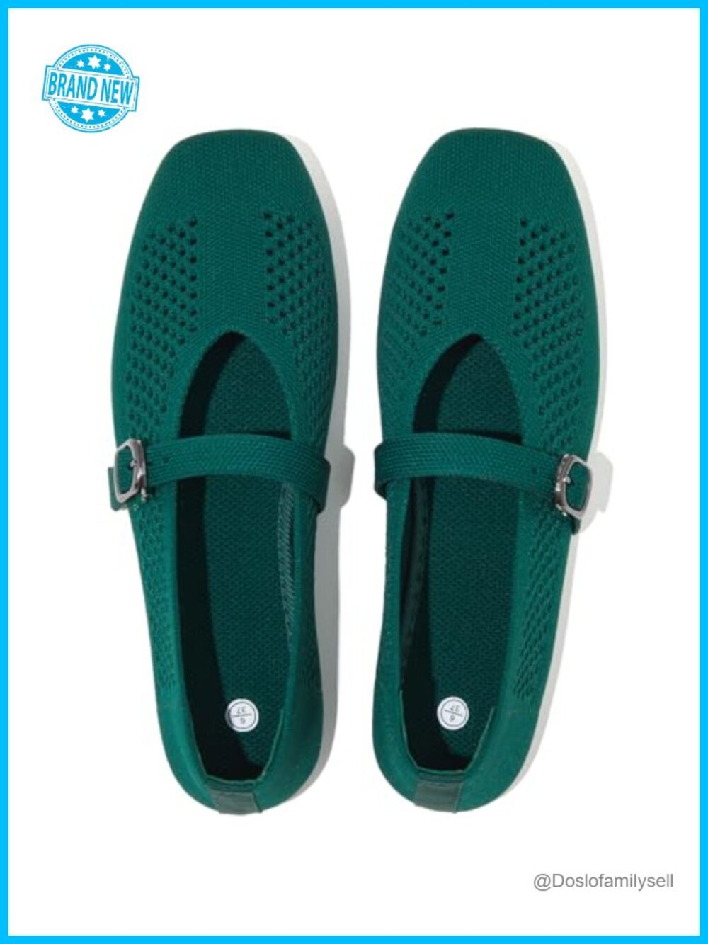 Women's Breathable Knit Mary Jane Flats with Buckle Square Toe